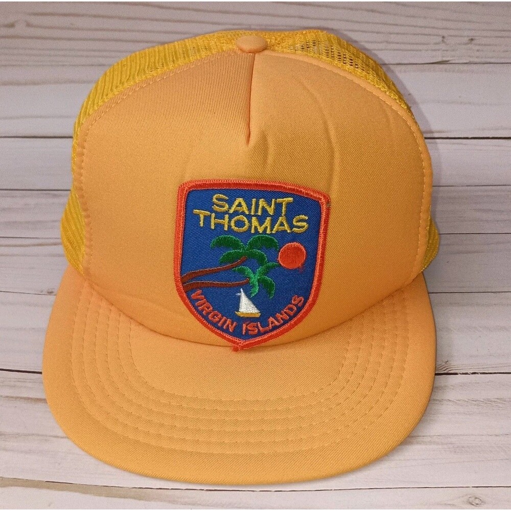 Vintage St. Thomas Trucker Hat Cap Yellow Saint Thomas Virgin Islands USVI Patch